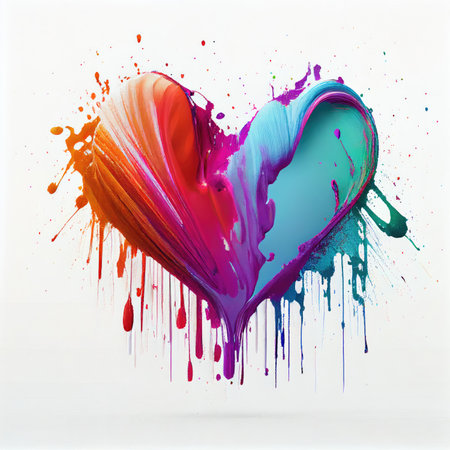 Colorful heart shape in oil paint color on isolated white background. Valentines day and romance concept. Digital art illustration theme. Generative AIの素材
