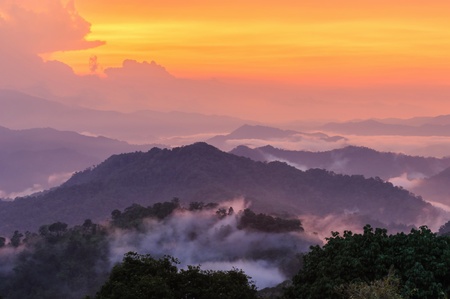   Sunset mountain landscape   in phetchaburi Thailandの写真素材