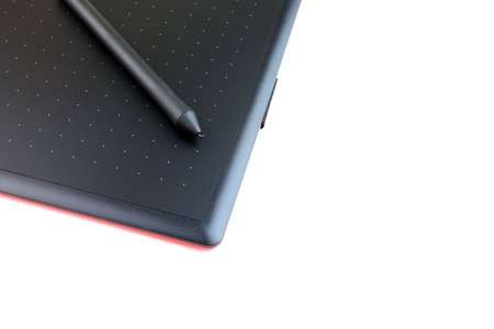 Cropped graphic creative pen tablet isolated on white background with copy space.の写真素材