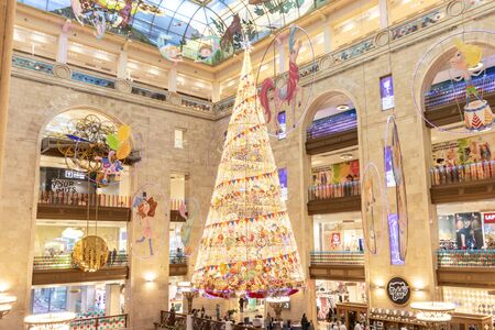 MOSCOW, RUSSIA - DECEMBER 1, 2018: New Year and Christmas luminescent indoor decorations in Central Children's Shop.のeditorial素材