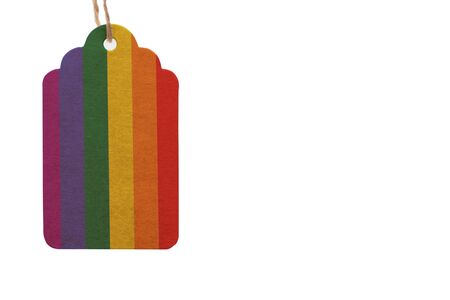 Cardboard label, tag of rainbow lgbt colors white background.の写真素材