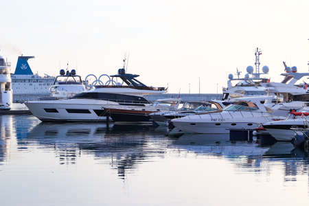 Sochi, Russia - June 12, 2019: Marine station Port of Sochi, Krasnodar Krai, Russia, boats and...