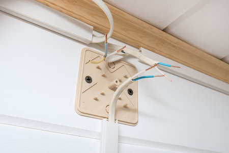 A plastic fuse box with bare conductor, connecting wires in a circuit boardの写真素材