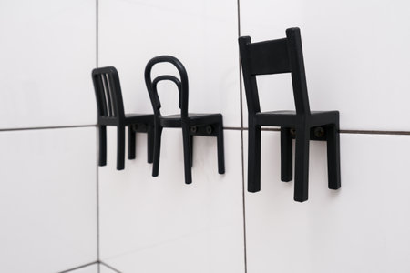 Modern hooks chair shape in the bathroom, space organization conceptの写真素材