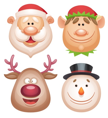Christmas characters set - Santa, Elf, Deer, Snowmanのイラスト素材