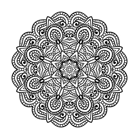 Round for coloring book pages, mandala design. Coloring page with mandala. round ornament lace patternのイラスト素材
