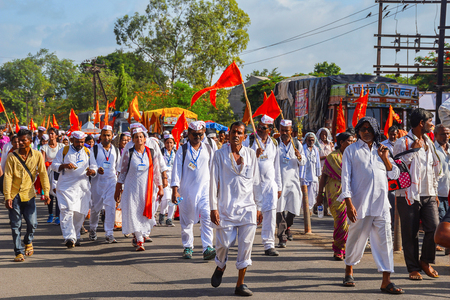 Pilgrims walking, Pandharpur wari yatra 2017, Pune, Maharashtraのeditorial素材