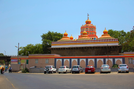 Exterior view with colorful domes, Omkareshwar templeのeditorial素材