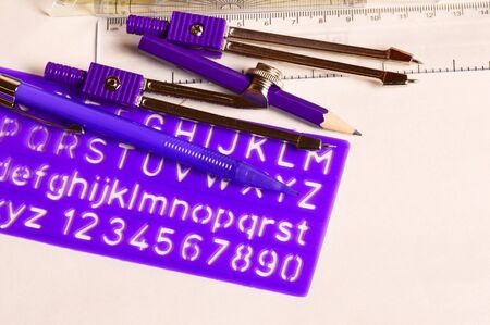 Geometry Box Set with Ruler, Protractor, Mechanical Pencil Compassの写真素材