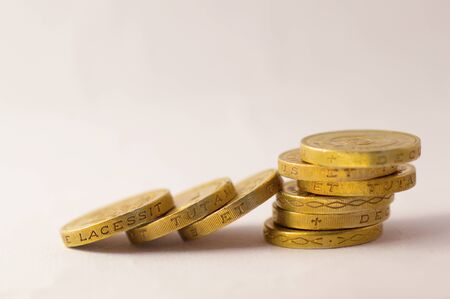 Stack of British pound coinsの写真素材
