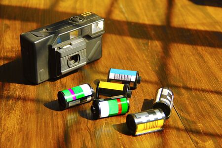 Film camera with camera rollsの写真素材