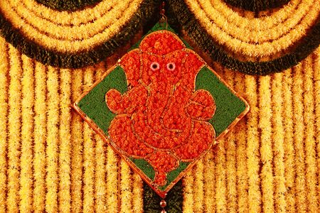 Shri Ganesha made of flowersの写真素材