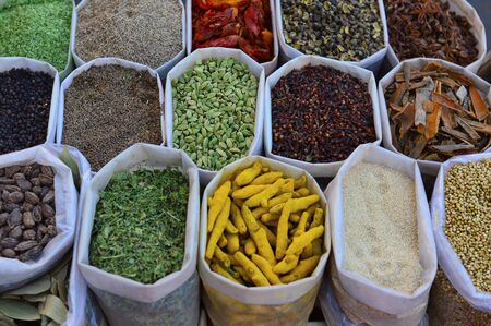 Indian spices for sale in a local market in Pune