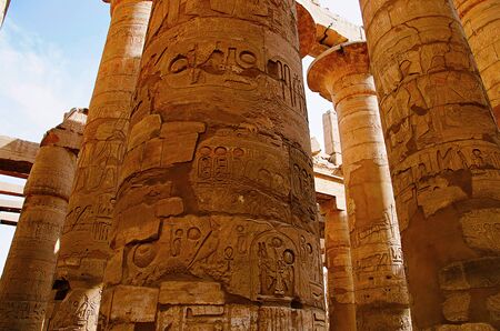 Carving details, Inner view of Karnak Temple complex, Comprises a vast mix of decayed temples,...