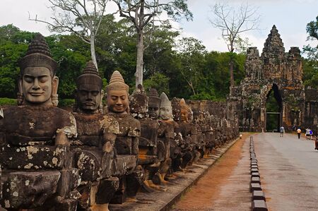 South Gate to Angkor Thom, Angkor, Siem Reap, Cambodia. Capital city of the Khmer empire built at the end of the 12th centuryの写真素材