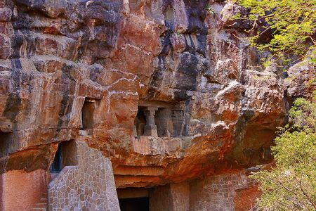 Aurangabad, Western group, area beneath cave 8, Aurangabad Caves, Aurangabad Maharashtra India の写真素材