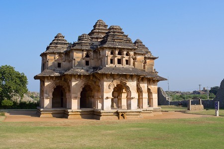 Lotus Mahal, General view of facade, Hampi Monuments, Karnataka  Indiaの写真素材