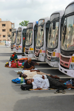 People sleeping close to the buses, Pandharpur festivalのeditorial素材