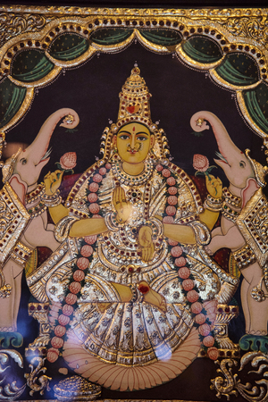 Colourful Tanjore painting, Chidambaram, Tamil Nadu Indiaの写真素材