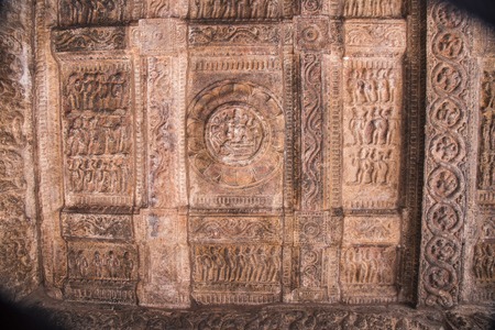 Carved ceiling of the Shiva Temple . Airavatesvara Temple, Darasuram, near Kumbakonam, Tamil Nadu, Indiaの写真素材