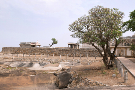 General view of Chandragiri hill temple complex, Sravanabelgola, Karnataka Indiaの写真素材