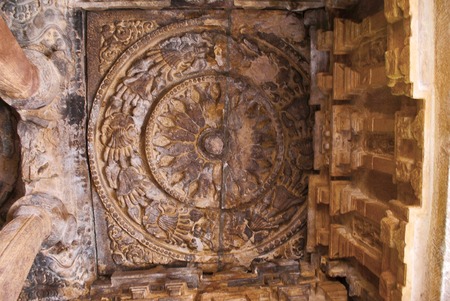 Ceiling of the mukha-mandapa, Durga temple, Aihole, Bagalkot, Karnataka, India. The Galaganatha Group of templesの写真素材