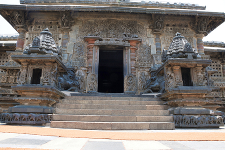Main entrance, East, Chennakesava temple Belur Karnataka Indiaの写真素材