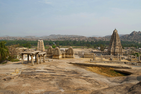 Group of temples, Hemakuta Hill, Hampi, Karnataka, India. Sacred Center. Both the gopura of Virupaksha temple is clearly seenの写真素材