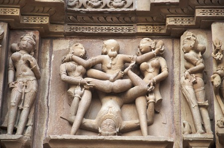 KANDARIYA MAHADEV TEMPLE, South Wall - Lower Panel - Mithuna Couple, Western Group, Khajuraho, Madhya Pradesh, Indiaの写真素材