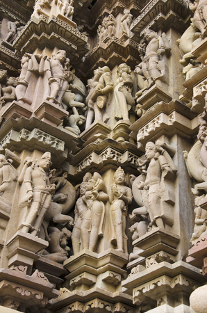 CHITRAGUPTA TEMPLE, Panel - Surasundaries, Western Group, Khajuraho, Madhya Pradesh, Indiaの写真素材