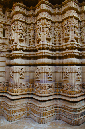 Beautifully carved idols, Jain Temple, situated in the fort complex, Jaisalmer, Rajasthan, Indiaの写真素材
