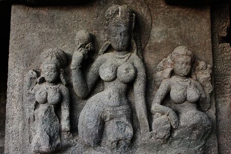 Stone sculpture in Buddha caves at Aurangabad, Maharashtra