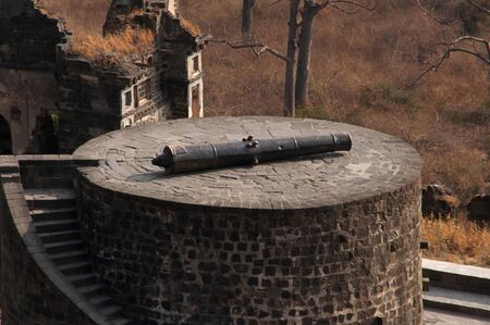 Medha tope or Canon at Daulatabad fort, in Aurangabad district, Maharashtraの写真素材
