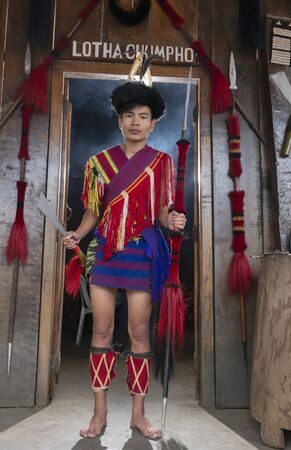 NAGALAND, INDIA, December 2016, Lotha tribal man, Hornbill festival.のeditorial素材