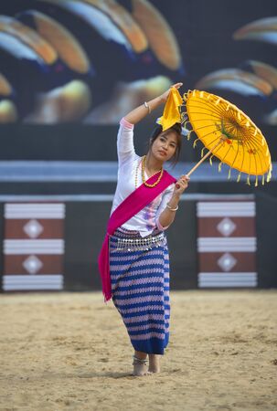 NAGALAND, INDIA, December 2013, Naga Tribal dance, Hornbill festival .のeditorial素材