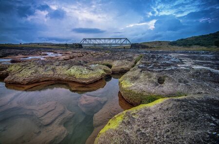 Dainthlen a beautiful Bridge over stream in Meghalaya, Indiaの写真素材
