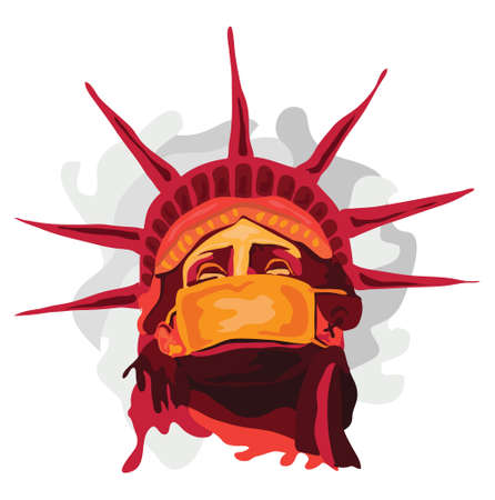 Statue of Liberty with Mask in days of pandemicのイラスト素材