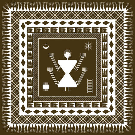 Traditional warli painting with square pattern designのイラスト素材