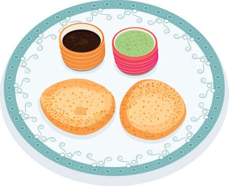 Popular south indian snack - vada with chutneyのイラスト素材