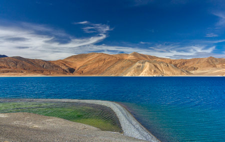Serene Pangong lake, Ladakh, India. Pangong Tso is an endorheic lake in the Himalayas situated at an elevation of 4,225 mの写真素材