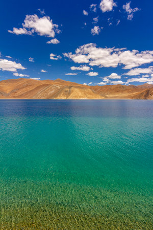 Colourful Pangong lake, Ladakh, India. Pangong Tso is an endorheic lake in the Himalayas situated at an elevation of 4,225 mの写真素材