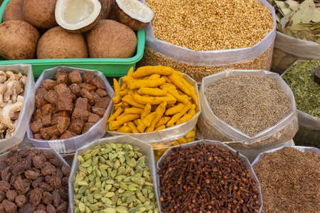 Different spices on sale in market, Pune, maharashtra, india.の写真素材