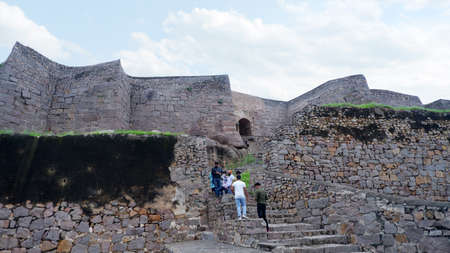 5th Sep 21, Golkonda fort, Hyderabad, India.  Giant rock walls and the fourth gate entry point at Golkonda fortのeditorial素材