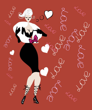 Glamour woman in love red  background fashion emblemのイラスト素材