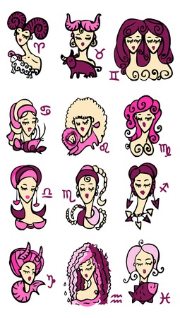 Horoscope woman Symbols, pink Astrology  set 1のイラスト素材
