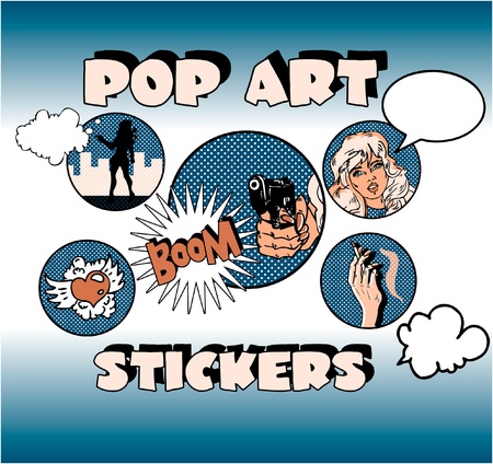 Vintage Popart Stickers, Woman Gangsterのイラスト素材