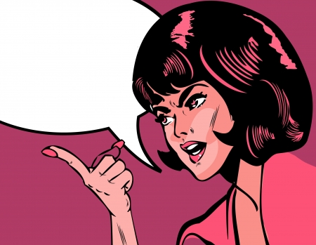 portrait of angry woman pointing over background speech bobble comic style ad bannerのイラスト素材
