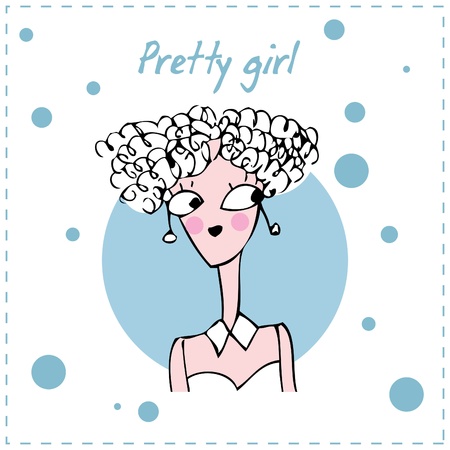 Pretty cartoon girl silhouette cardのイラスト素材