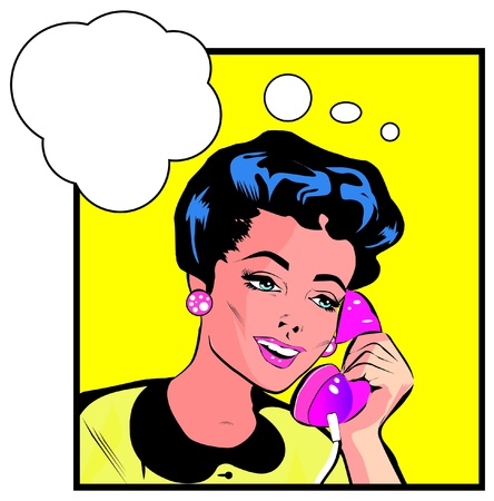 Comics style girl woman talking  by phoneのイラスト素材