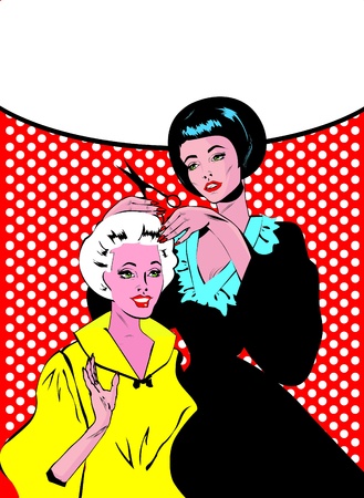 Vintage retro woman Hairdressing - Retro posterのイラスト素材